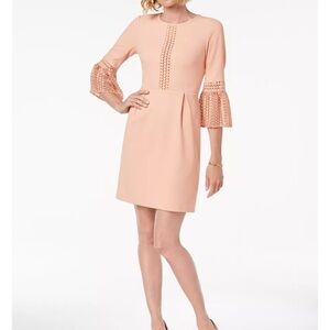 Ivanka Trump Lace-Trim Bell-Sleeve A-Line Dress blush pink 10